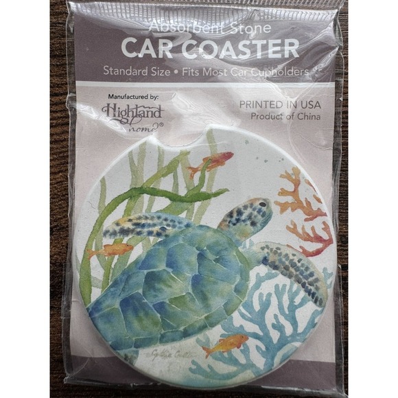 Absorbent Car Coaster Turtle Highland Home Nature Sea NEW In Package - Picture 3 of 4